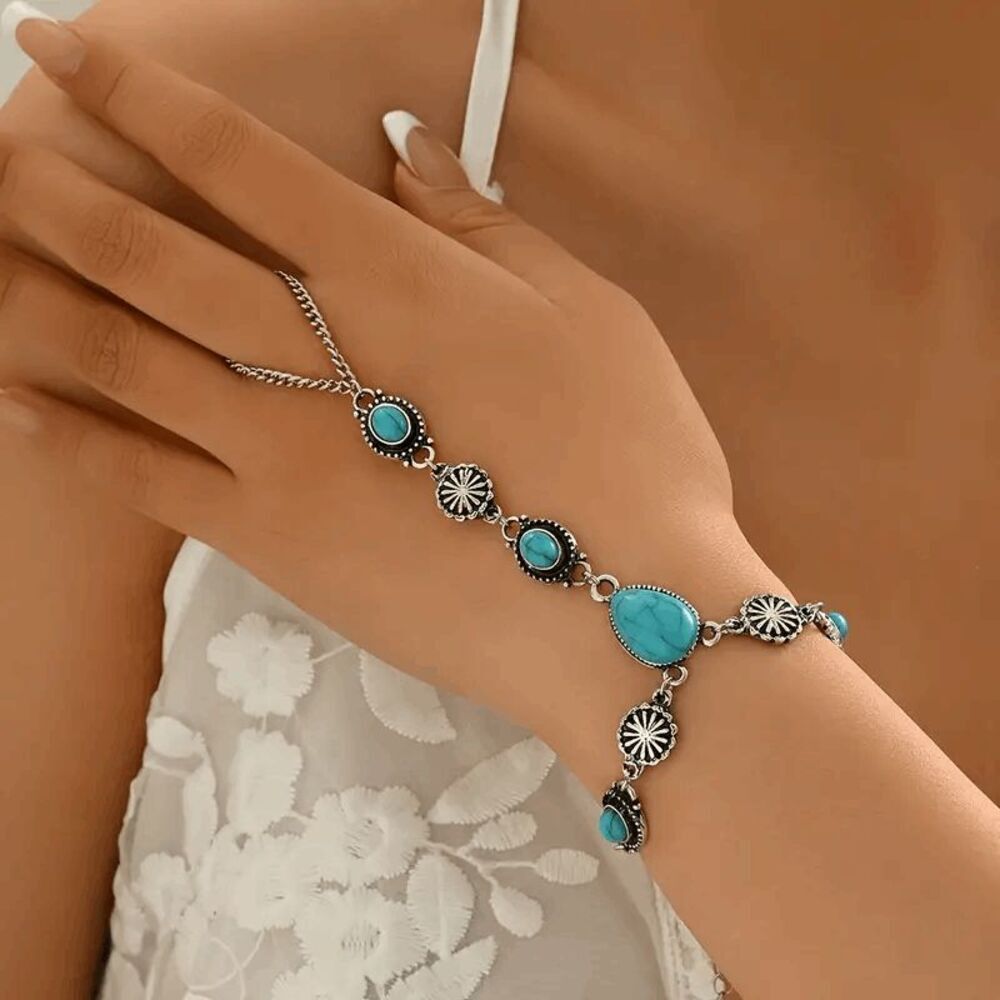Boho Western Turquoise Finger Bracelet